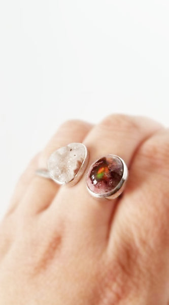 Druzy & Fire Opal ring, size 6.75
