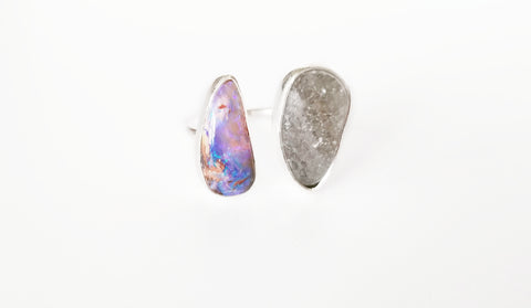 Opal & Druzy floating ring, size 6.75-7