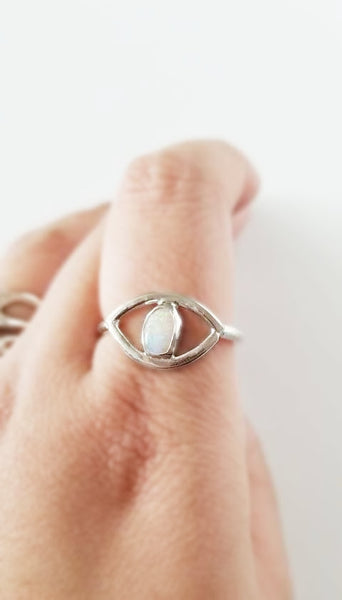 Opal evil eye ring, size 8.25