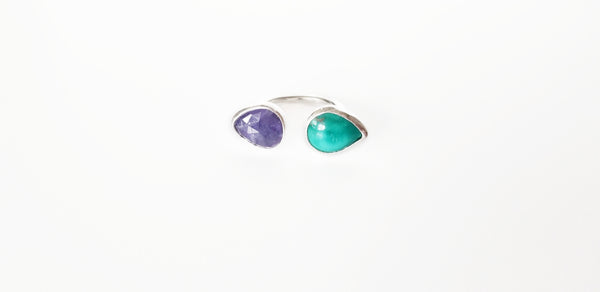 Turquoise & Iolite ring, size 7.75