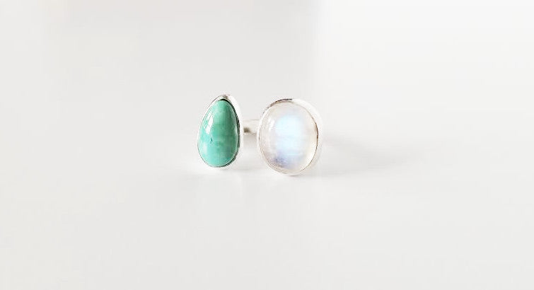 Turquoise & Rainbow Moonstone floating ring, size 6